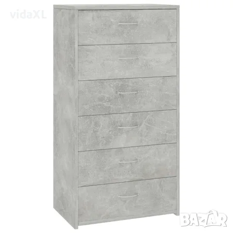 vidaXL Бюфет с 6 чекмеджета, бетонно сив, 50x34x96 см, инженерно дърво