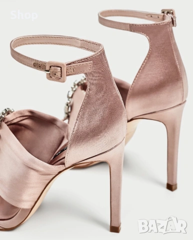 👡 Сатенени сандали на ток на Zara , снимка 5 - Сандали - 53775883
