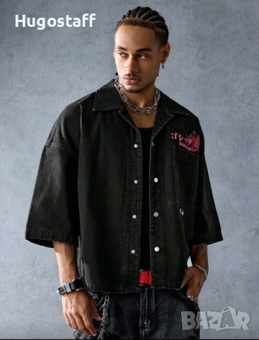 Нова дънкова риза яке Harajuku Style овърсайз блуза тениска фланелка т шърт Л Хл, снимка 4 - Ризи - 51766463