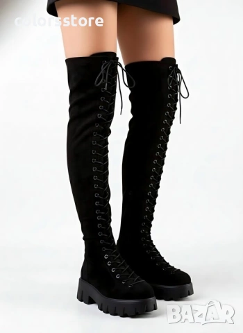 Равни ботуши - черен велур - MX362 