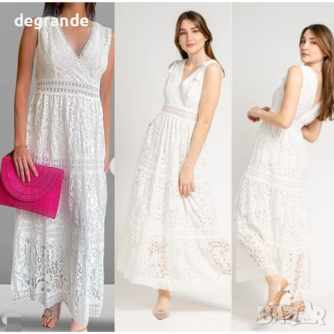 Дълга дантелена рокля без ръкави 