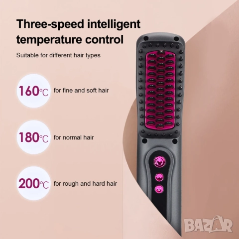 Безжична преносима преса - гребен за изправяне и оформяне на коса, снимка 3 - Преси за коса - 52006387