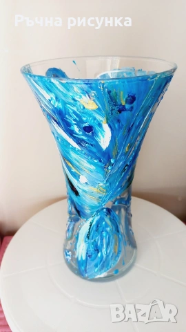 Големи ръчно рисувани стъклени вази, снимка 6 - Декорация за дома - 47083242