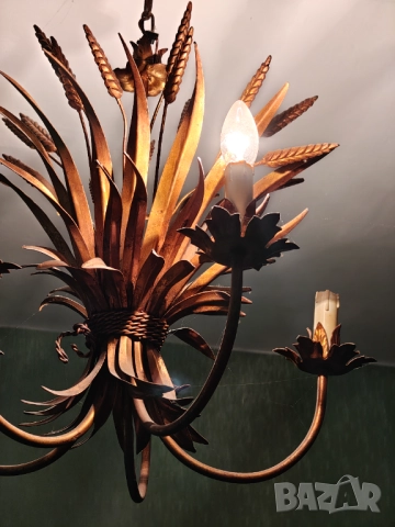 Масивен полилей и аплик от ръчно изработено желязо помеднено , снимка 3 - Полилеи - 51879261