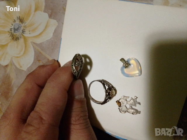 Сребърен пръстен 3х10-камък 875 проба, снимка 5 - Пръстени - 53288113