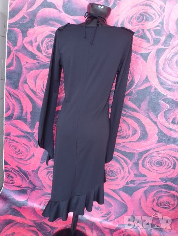 Черна вечерна рокля под коляно с къдри Л , снимка 4 - Рокли - 41918608