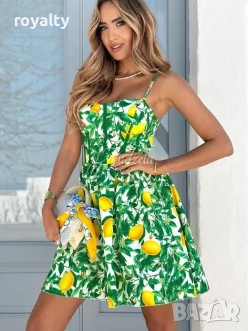 Зелена лятна рокля с лимони , снимка 2 - Рокли - 50006228