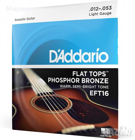Струни за акустична китара-  D'Addario EFT16 Flat Tops Light (.012-.053) Acoustic Guitar Strings, снимка 2 - Струнни инструменти - 35979962