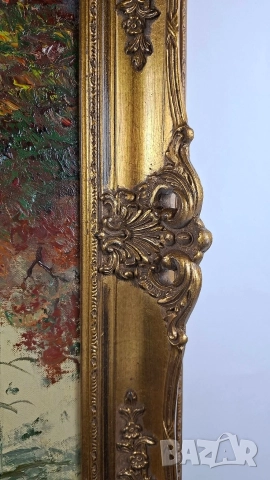 Картина масло върху платно - пейзаж с мост, в барокова рамка, снимка 6 - Картини - 52665969