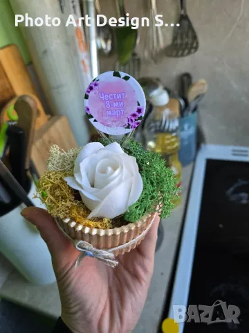 ~•°Кашпа със скандинавски мъх и сапунена роза °•~, снимка 9 - Декорация за дома - 48862456