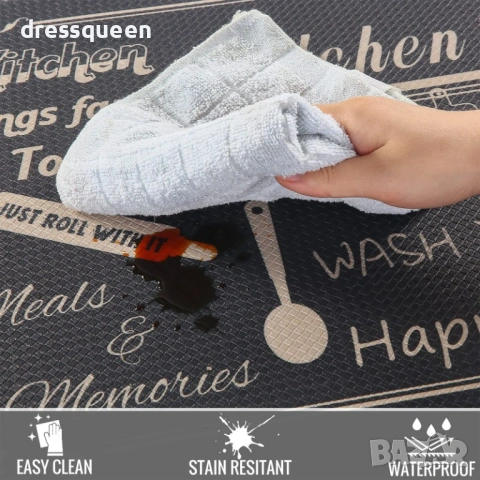 4575 Луксозен Комплект Пътеки за Кухня с Мемори Пяна – Водоустойчиво PVC, 2 броя (45x75см и 45x120см, снимка 6 - Пътеки - 53815186