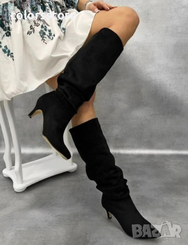Ботуши на ток - черен велур - BR800