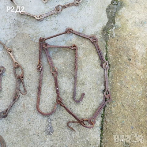 стари ковани вериги за огнище и кука, снимка 3 - Антикварни и старинни предмети - 53496175