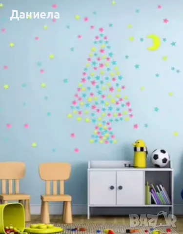 Светещи фигурки за стена – звезди и луни в цветен микс, снимка 5 - Фигурки - 49339492