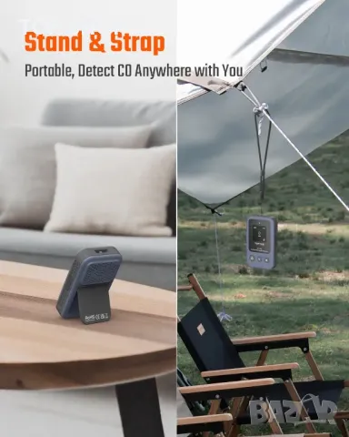 TOPTES OT-139 Преносим детектор за въглероден окис, звукови и визуални сигнали, 0-1000ppm - син, снимка 6 - Други стоки за дома - 49965670