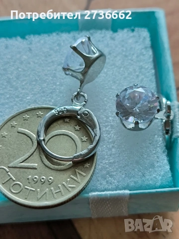 Сребърни обеци с бял цирконии , снимка 3 - Обеци - 53740171