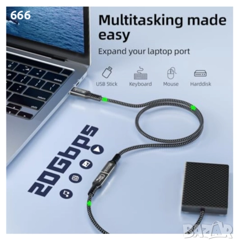 USB C удължителен кабел 5 м, USB C мъжки към C женски кабел c 5 м, снимка 2 - Друга електроника - 52897192