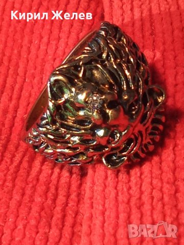 СТАР МЕДЕН ФИГУРАЛЕН ПРЪСТЕН ЛЪВСКА ГЛАВА с ПОЗЛАТА и МИНИАТЮРЕН ЮВЕЛИРНО ФАСЕТИРАН ЦИРКОН 27558, снимка 2 - Пръстени - 36770018