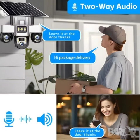 Камера за наблюдение със соларен панел V380Pro 4G, SIM карта, 18MP Full HD, 3 зони за наблюдаваниe, снимка 7 - IP камери - 52235537