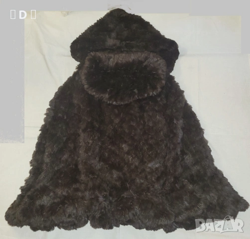 пончо с качулка естествен косъм