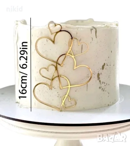 Златисти сърца пластмасов топер украса декор за торта парти , снимка 4 - Форми - 49703295