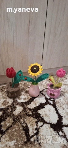 ръчно плетени цветя, снимка 9 - Изкуствени цветя - 53047041