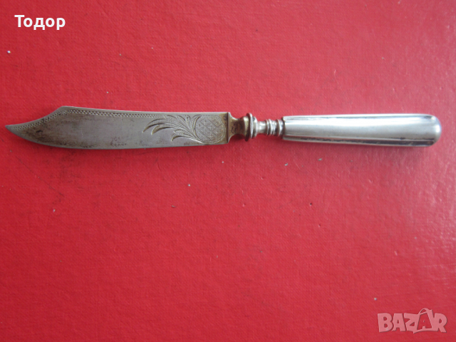 Уникален сребърен нож за торта 19 век с гравюри, снимка 7 - Други ценни предмети - 36195309