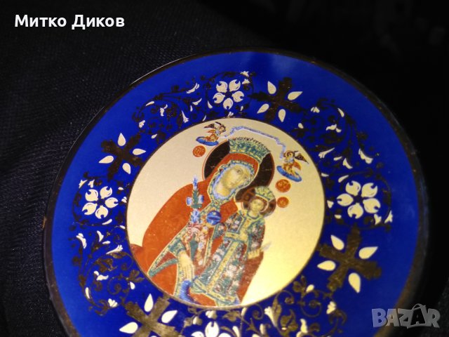Декоративна чинийка за украса Дева Мария и младенеца гръцка ръчна изработка златно покритие фи 8см, снимка 5 - Декорация за дома - 42704439