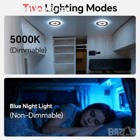Комплект 2 × LED плафони 12V/24V – димируеми таванни лампи 120 мм с тъч контрол, снимка 2 - Аксесоари и консумативи - 53643265