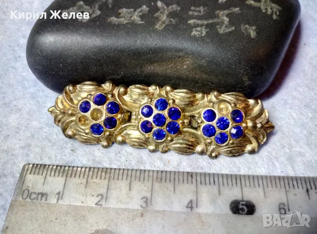 РАЗКОШНА СТАРА ФЛОРАЛНА АР НУВО СТИЛ БРОШКА с ФАСЕТИРАНИ КАМЪЧЕТА СИН ЦИРКОН 48830