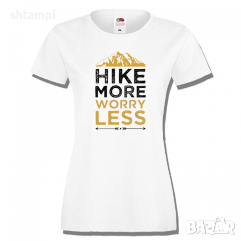 Дамска тениска Hiking More Worry Less,Изненада,Подарък,Поход,Връх,Хижа, снимка 2 - Тениски - 36373517