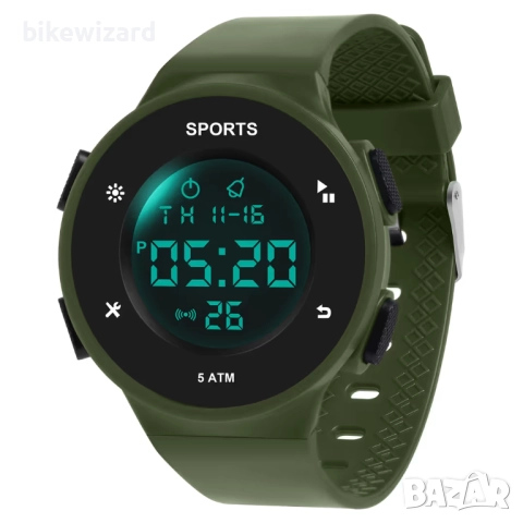 OFFCUP Мъжки дигитален часовник с хронограф със силиконова каишка LED осветление – зелен НОВ