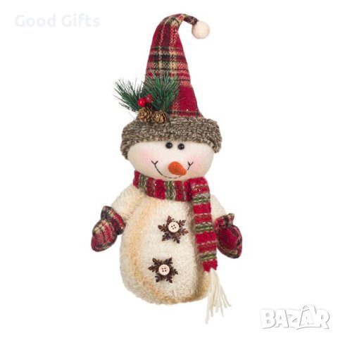 Коледна украса, Снежен човек с карирана шапка, 35см