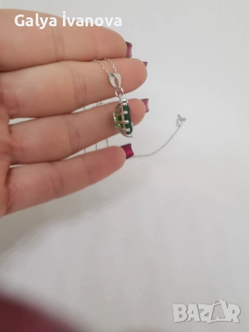 Сребърно колие със Зелен Циркон, снимка 3 - Колиета, медальони, синджири - 51689289
