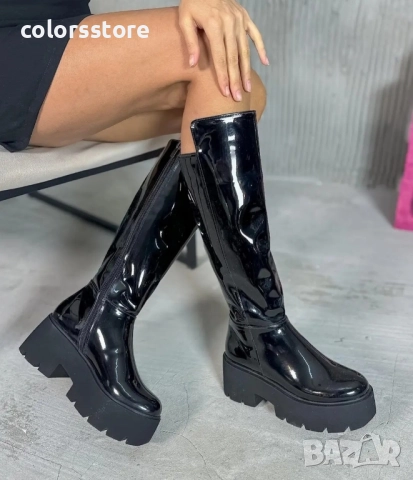 Ботуши на платформа - черен лак - BG20 