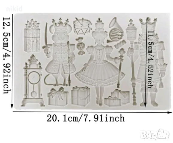 Лешникотрошачката герои голям Коледен часовник подарък силиконов молд форма фондан шоколад музикални, снимка 3 - Форми - 48251234