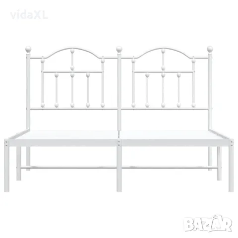vidaXL Метална рамка за легло с горна табла, бяла, 140x190 см, снимка 5 - Спални и легла - 56147302