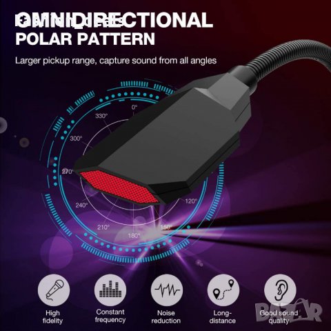 Нов професионален PC настолен кондензаторен микрофон с LED светлина, снимка 6 - Микрофони - 33789136