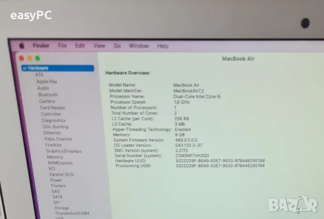 Apple Macbook Air A1466 Early 2015 Intel Core i5-5250U, 8GB, LPDDR3, SSD 128GB , снимка 13 - Лаптопи за работа - 55786282