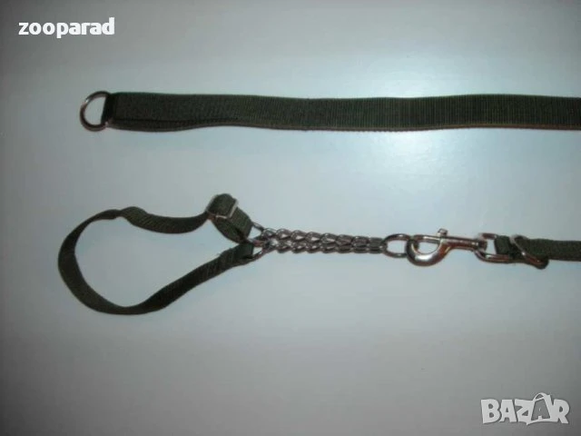 Повод лента 1.2м/скъсява се до 60см с халката до карабинката/, лента 2.5см ширина + нашийник 22-50см