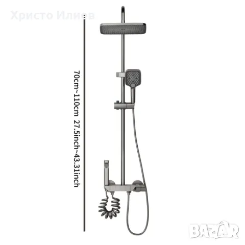 Сива Душ система със стенен термостатен смесител тип пиано 4 функции Сив, снимка 3 - Смесители - 49618710