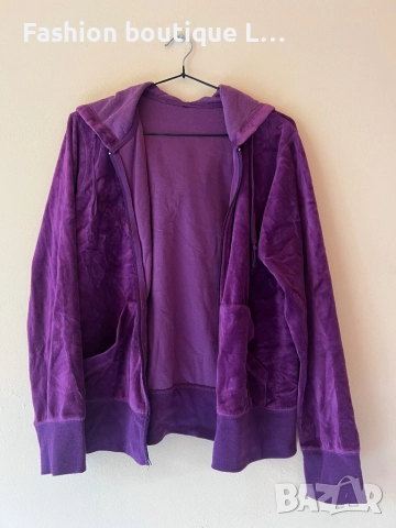 Дамски плюшен суитшърт с качулка 80% памук М размер с джобове в тъмно лилаво - цикламен цвят 💜