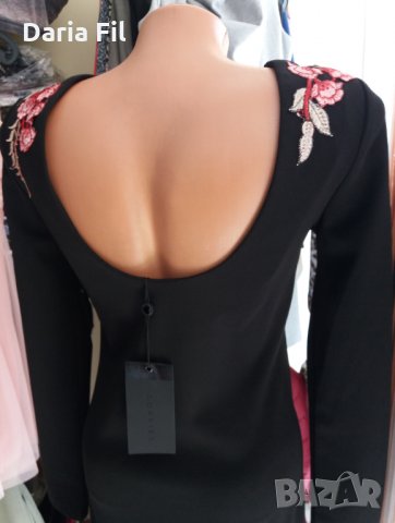 Елегантна черна рокля с апликирана бродерия и отворен гръб, снимка 4 - Рокли - 35768819