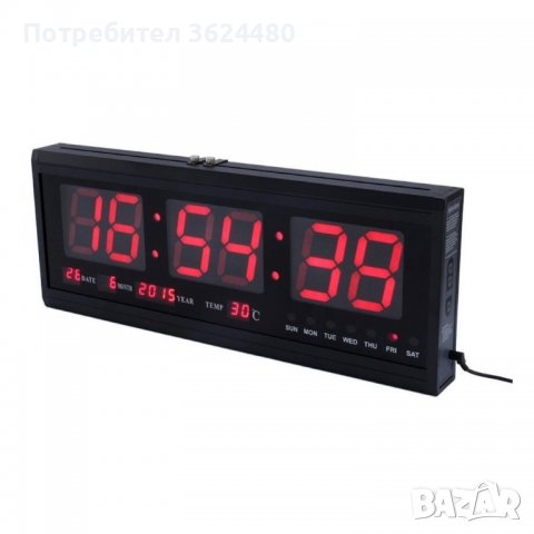 Голям електронен часовник за стена със светещи цифри, термометър и календар, снимка 2 - Други стоки за дома - 39953604