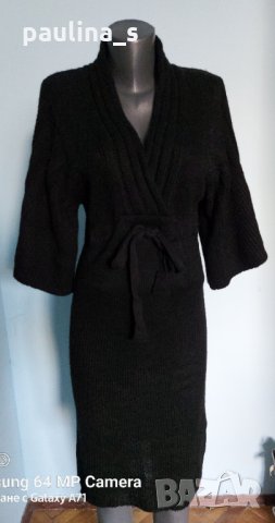 Ефектна черна рокля тип туника с прилеп ръкав "Object" / вълна / унисайз, снимка 1 - Рокли - 16790475