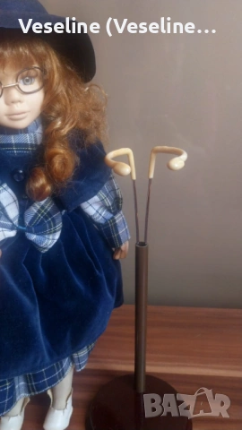 Порцеланова декоративна кукла със стойка - винтидж, Франция, снимка 3 - Антикварни и старинни предмети - 53845718