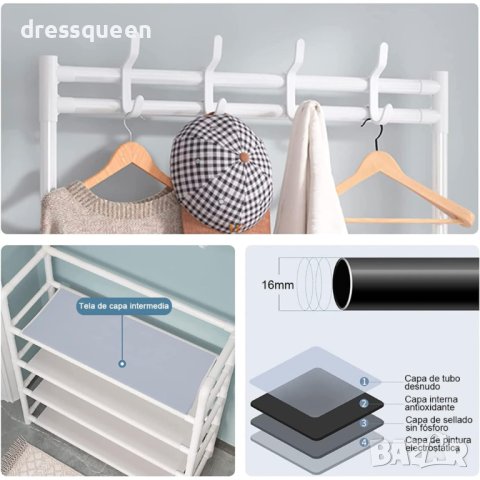 4073 Етажерка за обувки с 5 рафта+закачалки за дрехи, снимка 6 - Други стоки за дома - 42144707