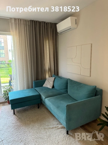 Триместен ъглов диван в тюркоазено синьо