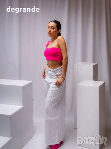 Уникални Бели дънки широк крачол, снимка 4 - Дънки - 50905235