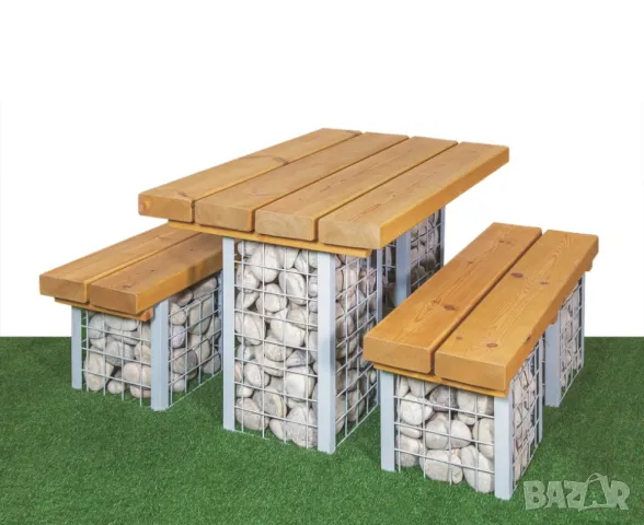 Габиони декорация в градината --Мебели, маса, пейка, столче --Интериор, барбекю, езерце, водопад.. 